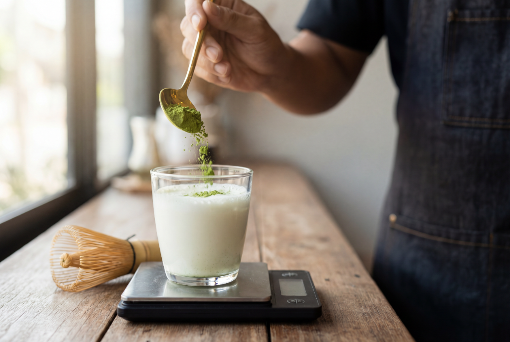 การชงมัทฉะที่แม่นยำด้วยเครื่องชั่งดิจิทัล