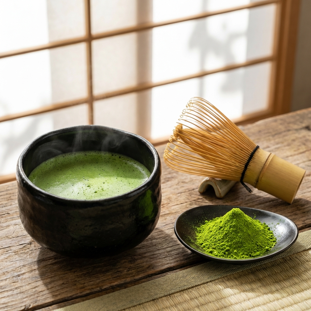 ชุดชงมัทฉะเกรดพิธี พร้อมถ้วยชาและแปรงไม้ไผ่