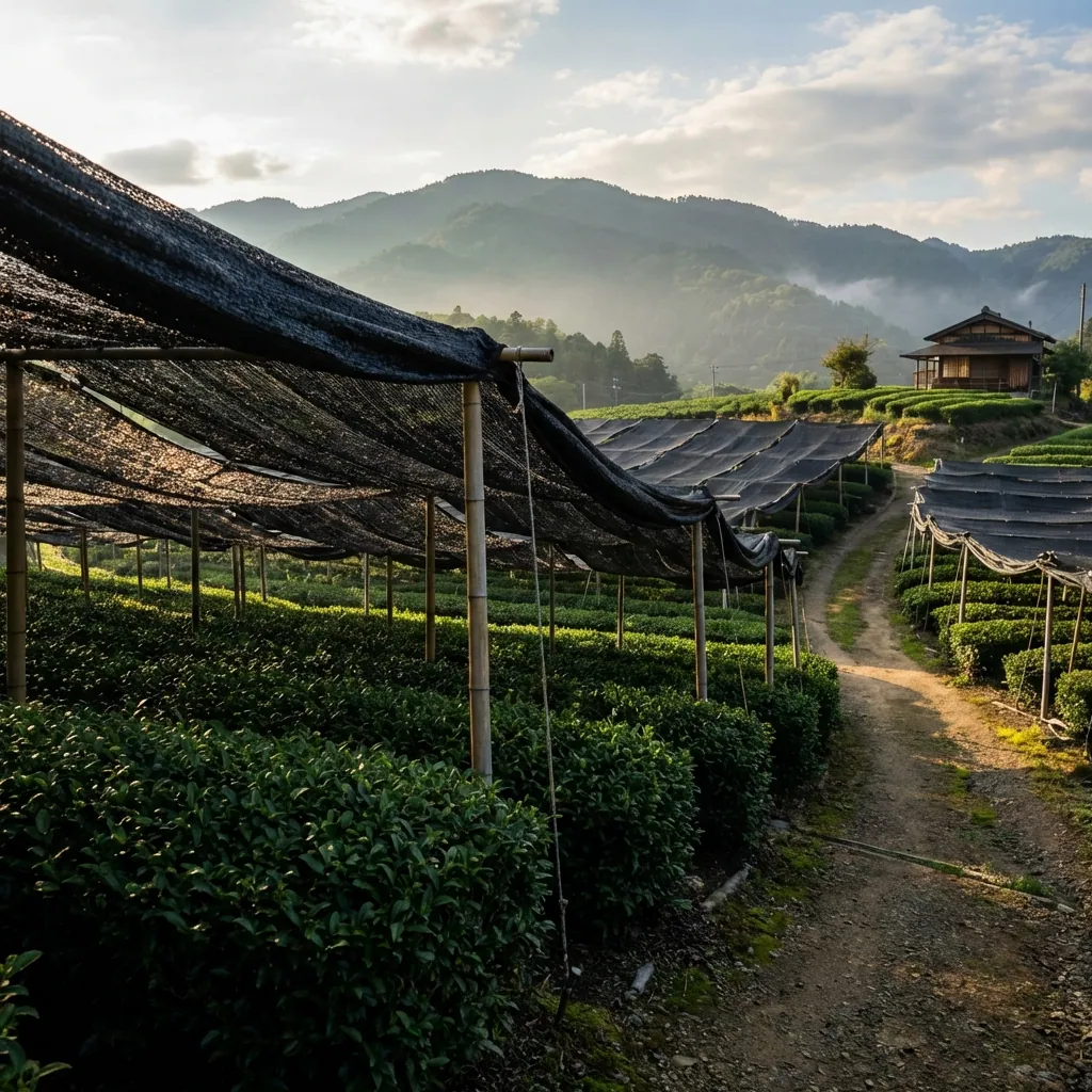 Shaded green tea plantation